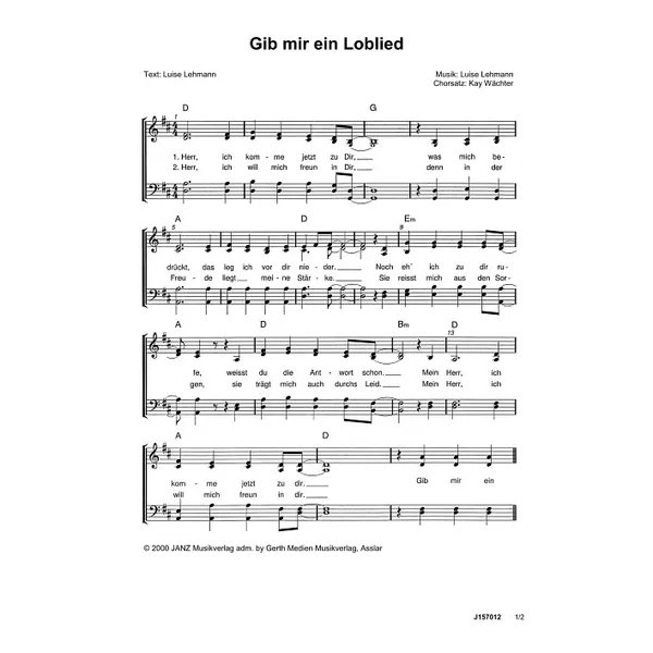 Produktbild des Artikels Gib mir ein Loblied (Noten - Download)