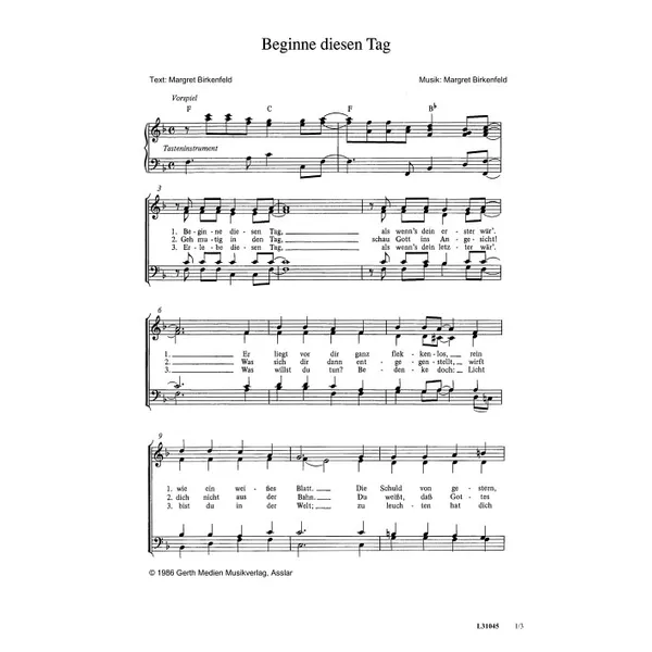 Produktbild des Artikels Beginne diesen Tag (Noten - Download)