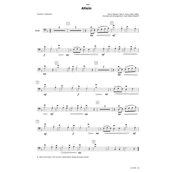 Produktbild des Artikels Allein (Cello) (Noten - Download)