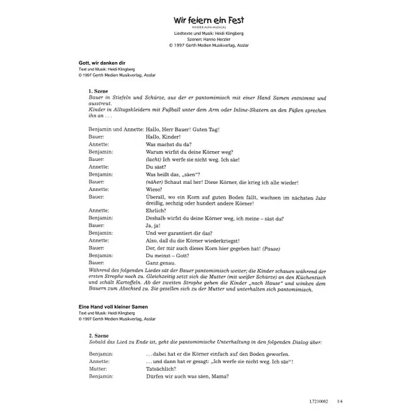 Produktbild des Artikels Wir feiern ein Fest (Szenentexte) (Noten - Download)