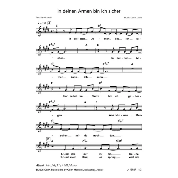 Produktbild des Artikels In deinen Armen bin ich sicher (Noten - Download)
