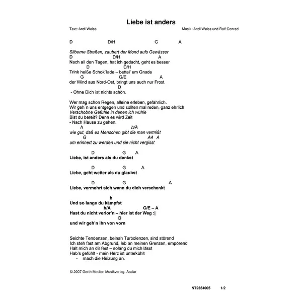Produktbild des Artikels Liebe ist anders (Noten - Download)