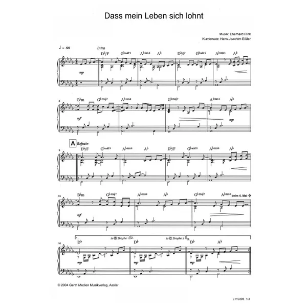 Produktbild des Artikels Dass mein Leben sich lohnt (Noten - Download)