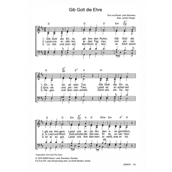 Produktbild des Artikels Gib Gott die Ehre (Noten - Download)