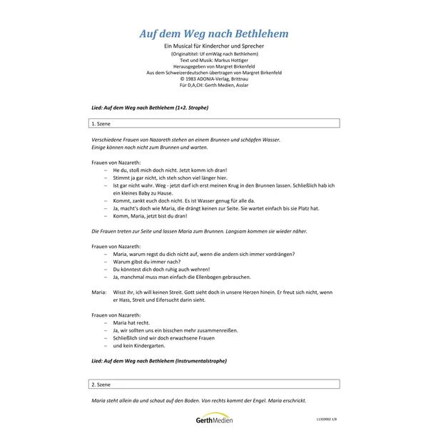 Produktbild des Artikels Auf dem Weg nach Bethlehem (Szenentexte) (Noten - Download)