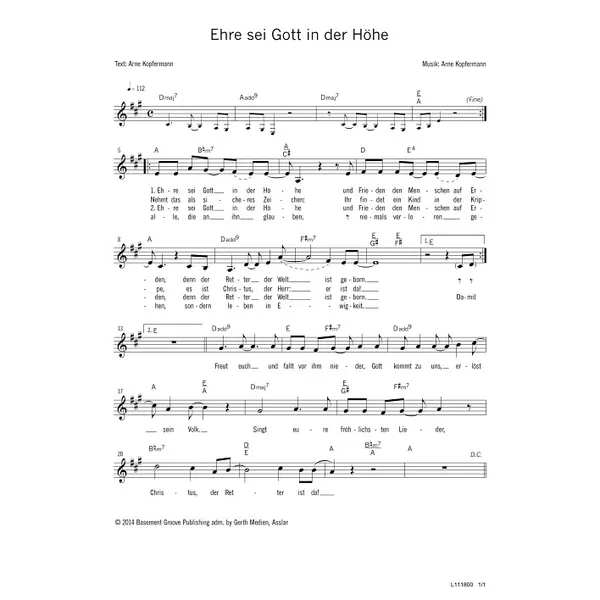 Produktbild des Artikels Ehre sei Gott in der Höhe (Noten - Download)