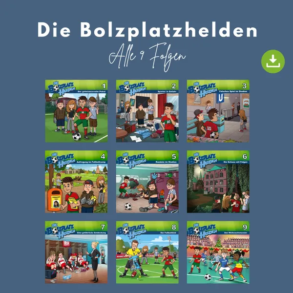 Produktbild des Artikels Die Bolzplatzhelden - alle 9 Folgen (MP3-Hörspiel - Download)