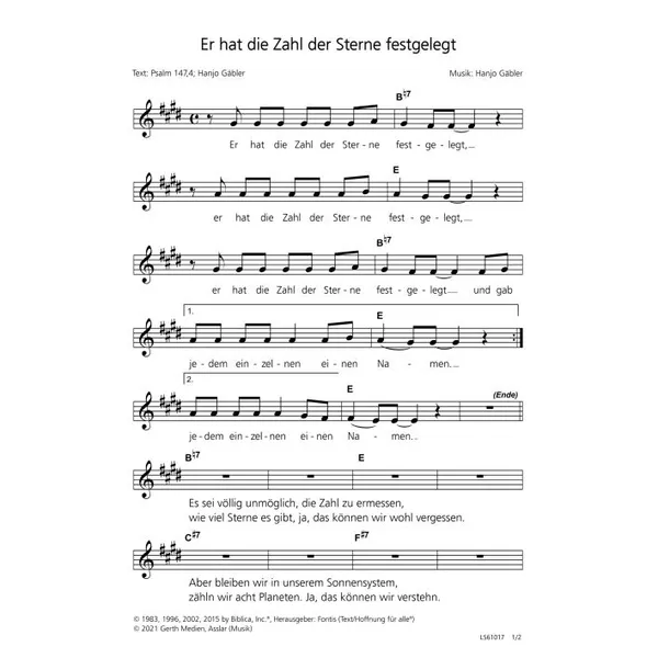 Produktbild des Artikels Er hat die Zahl der Sterne festgestellt (Noten - Download)