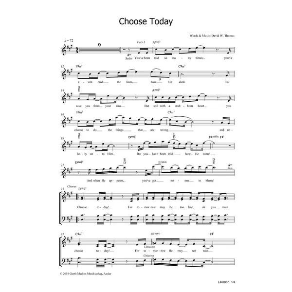 Produktbild des Artikels Choose Today (Noten - Download)