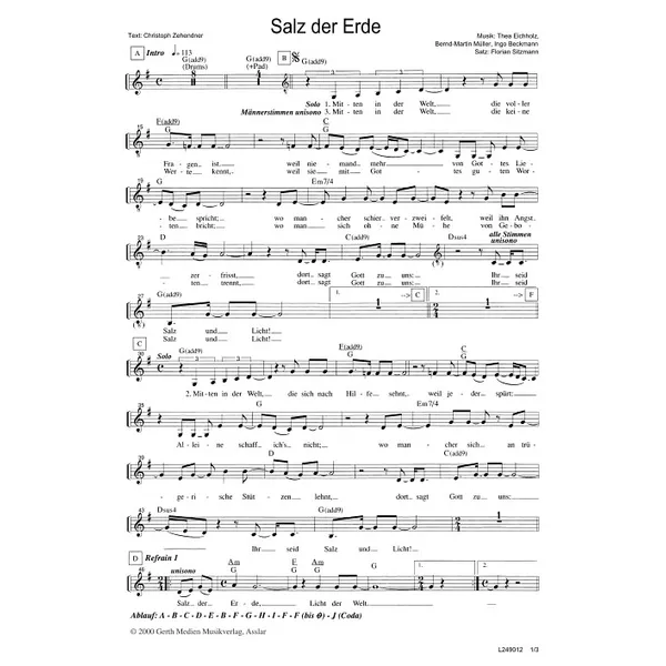 Produktbild des Artikels Salz der Erde (Noten - Download)