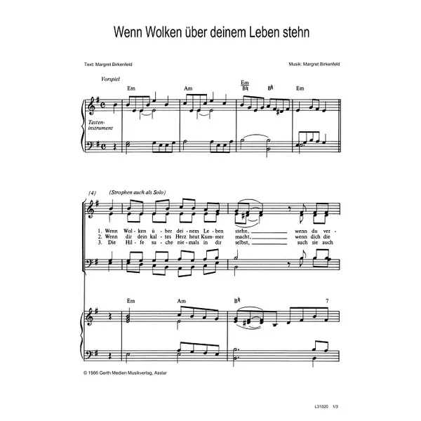 Produktbild des Artikels Wenn Wolken über deinem Leben stehn (Noten - Download)