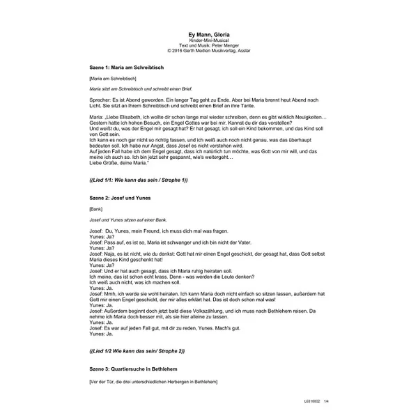 Produktbild des Artikels Ey Mann, Gloria (Szenentexte) (Noten - Download)