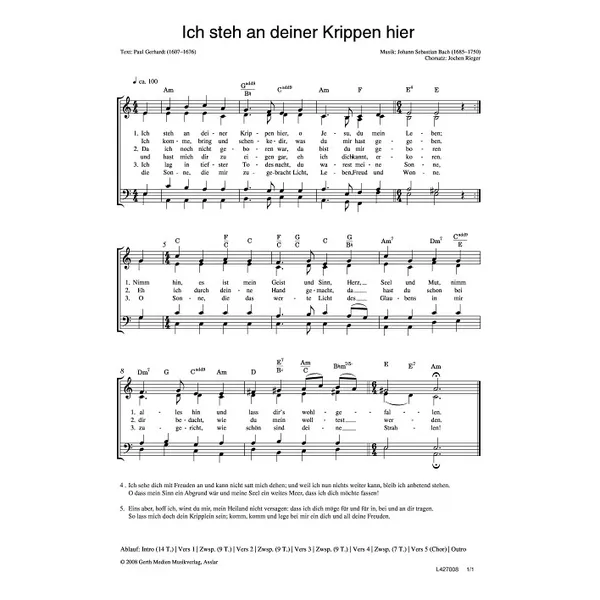 Produktbild des Artikels Ich steh an deiner Krippen hier (Noten - Download)