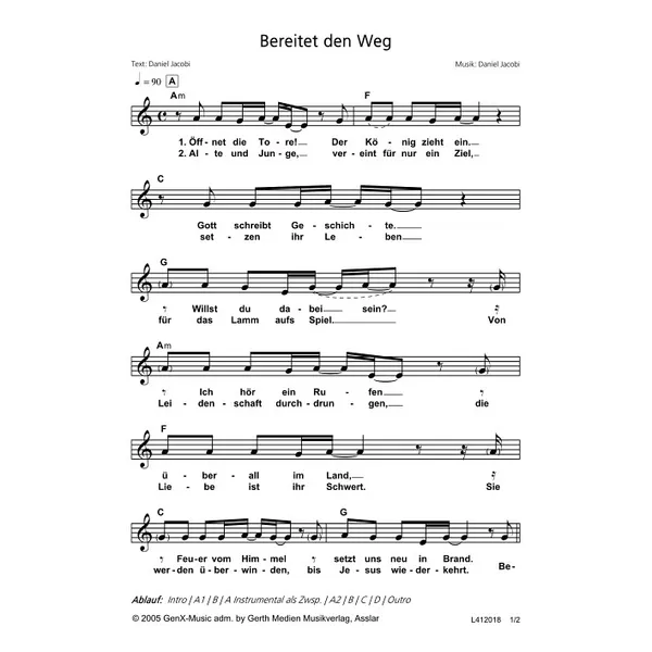 Produktbild des Artikels Bereitet den Weg (Noten - Download)