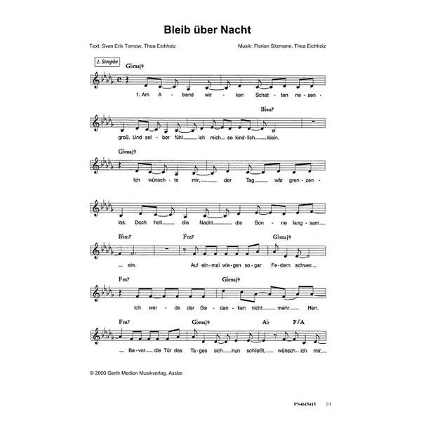 Produktbild des Artikels Bleib über Nacht (Noten - Download)