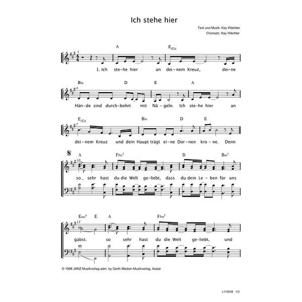 Produktbild des Artikels Ich stehe hier (Noten - Download)