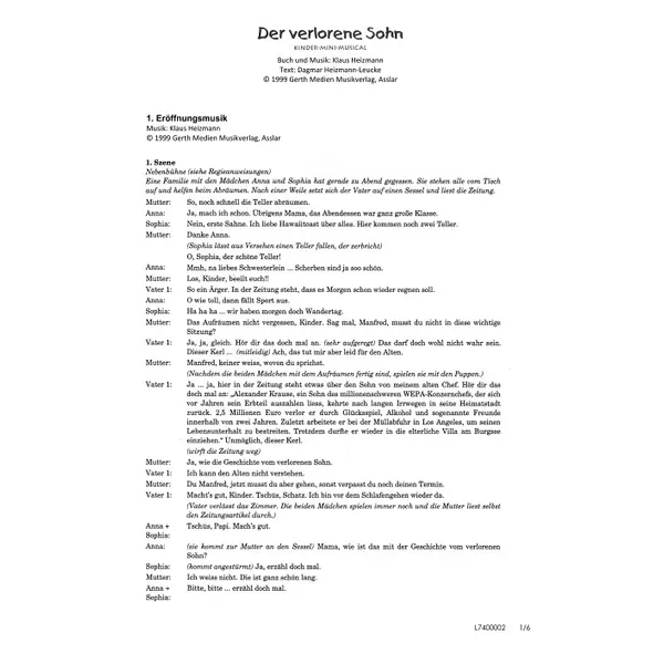 Produktbild des Artikels Der verlorene Sohn (Szenentexte) (Noten - Download)