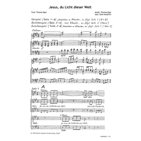 Produktbild des Artikels Jesus, du Licht dieser Welt (Noten - Download)