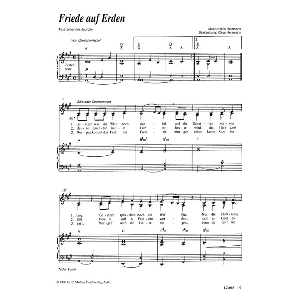 Produktbild des Artikels Friede auf Erden (Noten - Download)