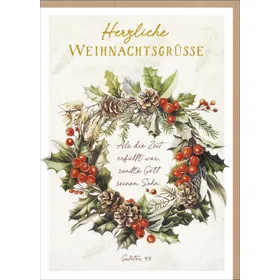 Produktbild des Artikels Faltkarte "Herzliche Weihnachtsgrüße" - Ilexkranz (Schreibwaren)