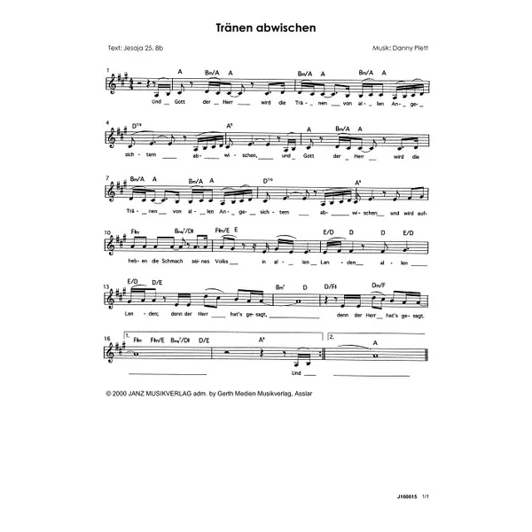 Produktbild des Artikels Tränen abwischen (Noten - Download)