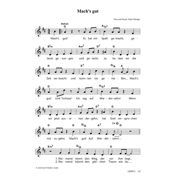 Produktbild des Artikels Mach's gut (Noten - Download)