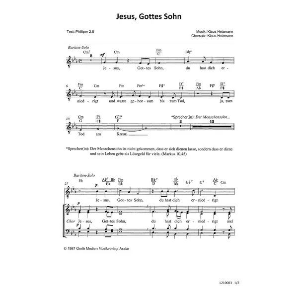 Produktbild des Artikels Jesus, Gottes Sohn (Noten - Download)