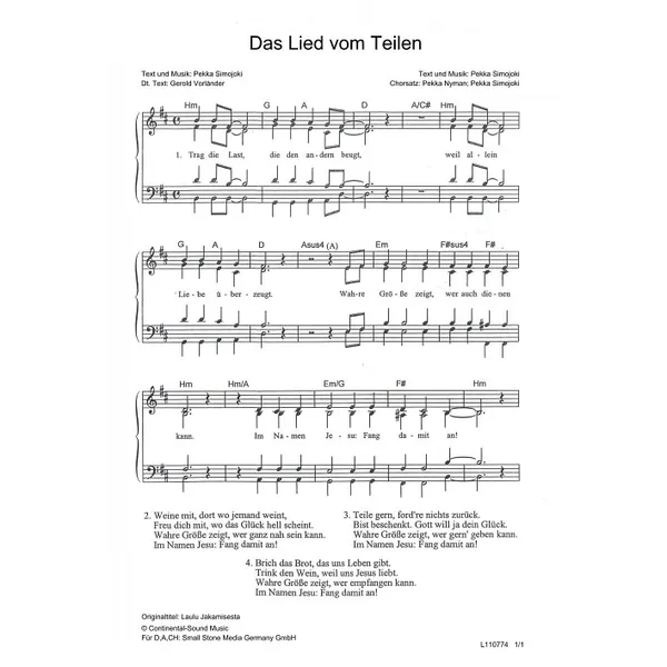 Produktbild des Artikels Das Lied vom Teilen (Noten - Download)