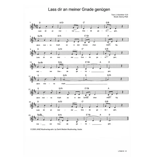Produktbild des Artikels Lass dir an meiner Gnade genügen (Noten - Download)