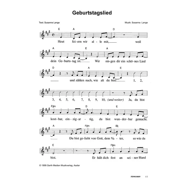 Produktbild des Artikels Geburtstagslied (Noten - Download)