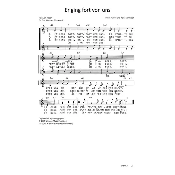 Produktbild des Artikels Er ging fort von uns (Noten - Download)