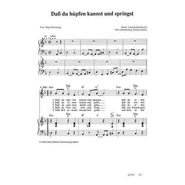 Produktbild des Artikels Dass du hüpfen kannst und springst (Noten - Download)