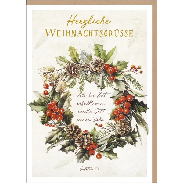 Produktbild des Artikels Faltkarte "Herzliche Weihnachtsgrüße" - Ilexkranz (Schreibwaren)