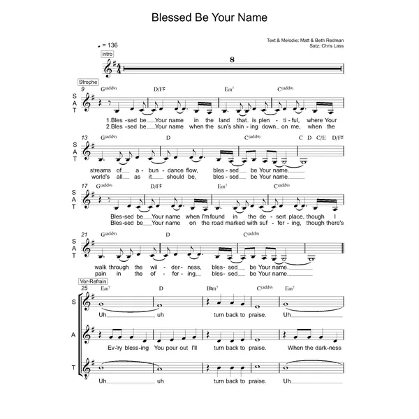 Produktbild des Artikels Blessed Be Your Name (Noten - Download)
