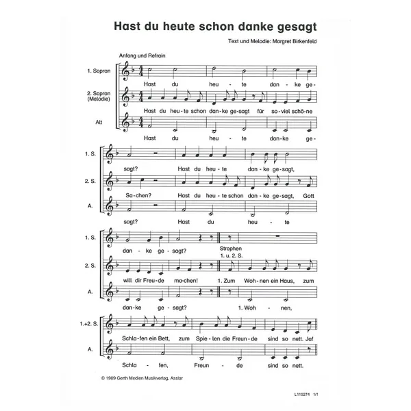 Produktbild des Artikels Hast du heute schon danke gesagt (Noten - Download)