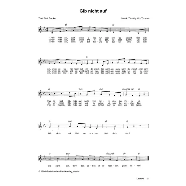 Produktbild des Artikels Gib nicht auf (Noten - Download)