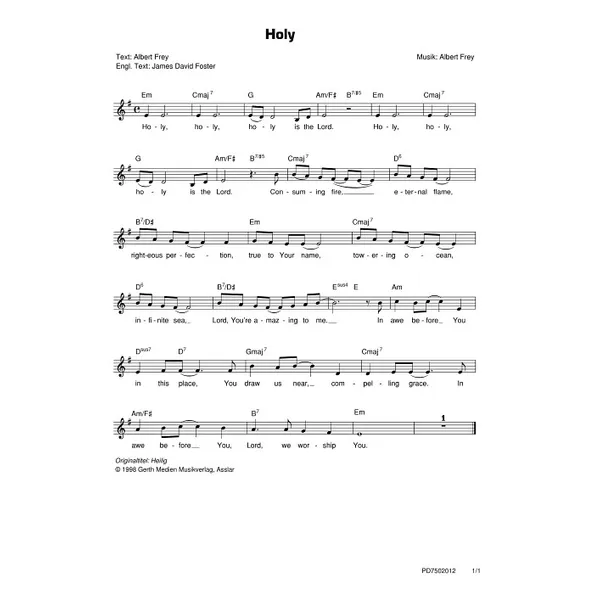 Produktbild des Artikels Holy (Noten - Download)