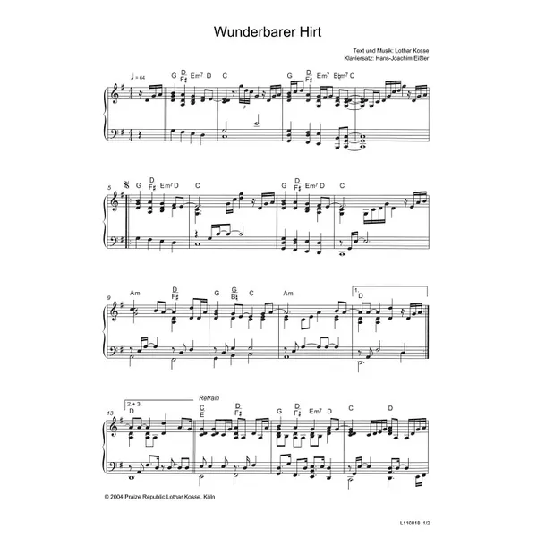 Produktbild des Artikels Wunderbarer Hirt (Noten - Download)