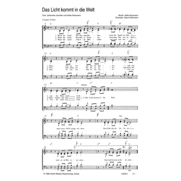 Produktbild des Artikels Das Licht kommt in die Welt (Noten - Download)