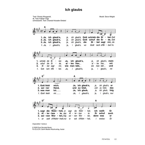 Produktbild des Artikels Ich glaubs (Noten - Download)