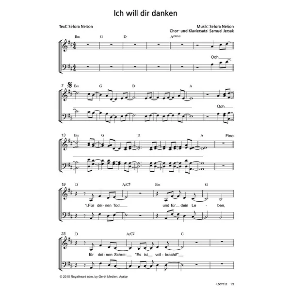 Produktbild des Artikels Ich will dir danken (Noten - Download)