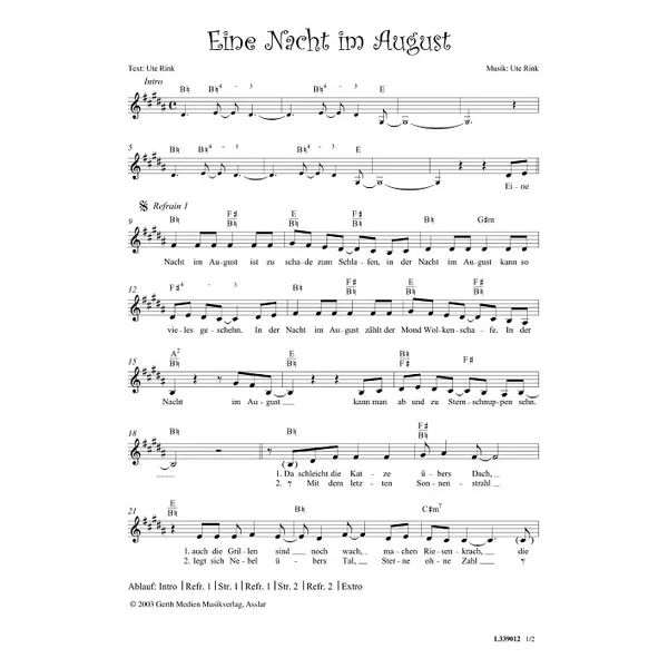 Produktbild des Artikels Ein Nacht im August (Noten - Download)