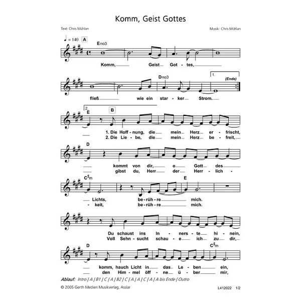 Produktbild des Artikels Komm, Geist Gottes (Noten - Download)