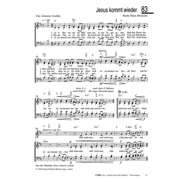 Produktbild des Artikels Jesus kommt wieder (Noten - Download)