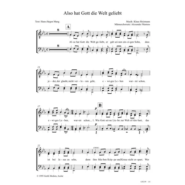 Produktbild des Artikels Also hat Gott die Welt geliebt (Noten - Download)