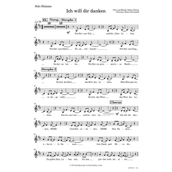 Produktbild des Artikels Ich will dir danken (Solo-Stimme) (Noten - Download)