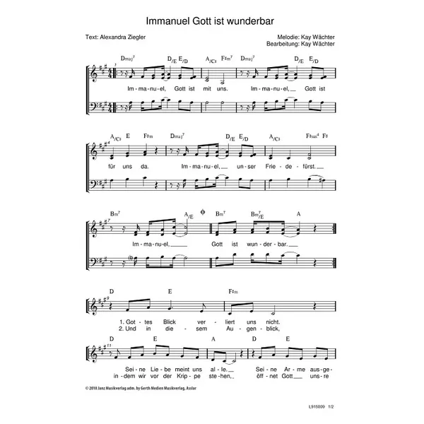 Produktbild des Artikels Immanuel, Gott ist wunderbar (Noten - Download)