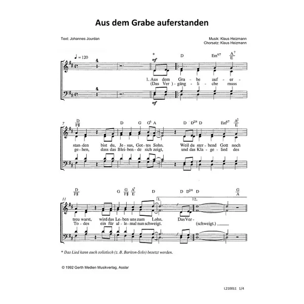 Produktbild des Artikels Aus dem Grabe auferstanden (Noten - Download)