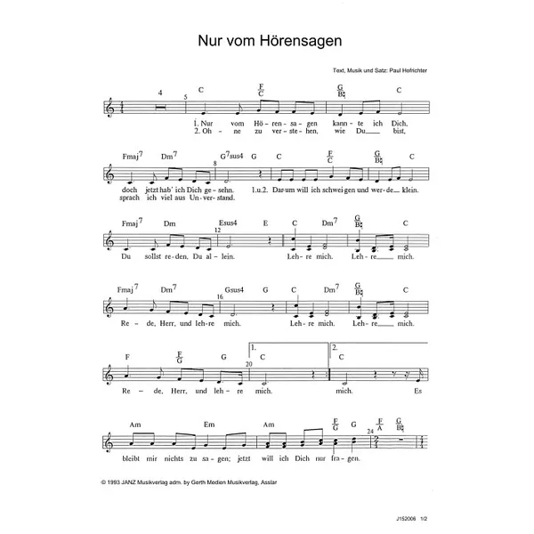 Produktbild des Artikels Nur vom Hörensagen (Noten - Download)
