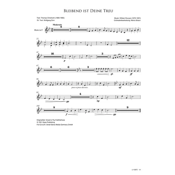 Produktbild des Artikels Bleibend ist deine Treu (Horn in F) (Noten - Download)